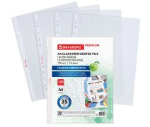 Файлы с перфорацией А4 35 мкм BRAUBERG "PREMIUM", пачка 100шт