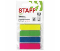 Закладки пластик 12*45 мм, 4 цв. 25 л. STAFF европодвес