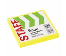 Блок для записи 76*76 мм, 100л,STAFF, неон желтый