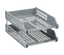 Лоток горизонтальный для бумаг СТАММ "Strong", набор 2шт., на метал. стержнях, серый