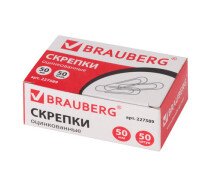 Скрепки большие 50 мм, BRAUBERG, оцинкованные, 50 шт., в картонной коробке