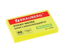 Блок для записи 76*51 мм, 90 л, желтый BRAUBERG, НЕОН
