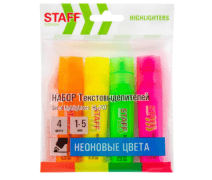 Набор текстовыделителей 4 НЕОН. ЦВЕТА, STAFF "EVERYDAY HL-707", линия 1-5 мм, скошен. наконечник