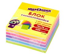 Блок для записи 76*76 мм 400 л ЮНЛАНДИЯ 7 цветов неоновый