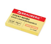 Блок для записи 38*51 мм 100 л BRAUBERG пастель желтый 2 шт в комплекте