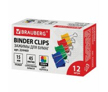 Зажим для бумаг 15 мм BAUBERG цветные, картонная коробка
