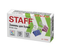 Зажим для бумаг 15 мм, STAFF "Profit", КОМПЛЕКТ 12 шт., цветные