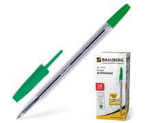 Ручка шариковая 1,0 мм Brauberg Line зеленая, корпус прозрачный