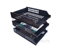 Лоток горизонтальный для бумаг 3 секции BRAUBERG, черный, GRAND OFFICЕ