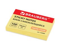 Блок для записи 76*51 мм 100 л BRAUBERG желтый пастель