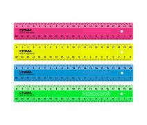Линейка 20 см СТАММ пластиковая, 2 шкалы, непрозрачная, неоновые цвета, ассорти, европ