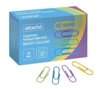 Скрепки 28 мм Attache Bright Colours с полимерн.покрыт, разноцветн, 100 шт/уп