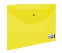 Папка-конверт с кнопкой А5, прозрачная, желтая, 0,18 мм, BRAUBERG