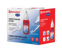 Ручка-корректор 12 мл BRAUBERG + корректирующая жидкость,  2 в 1