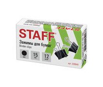 Зажим для бумаг 15 мм STAFF "EVERYDAY", КОМПЛЕКТ 12 шт. черные,