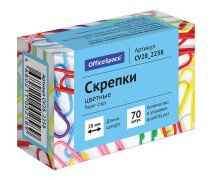 Скрепки 28мм, OfficeSpace, 70шт., цветные, карт. упаковка