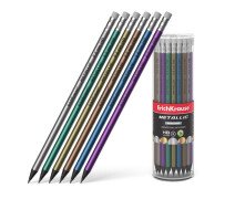 Карандаш чернографитный с ластиком ErichKrause "Metallic", HB