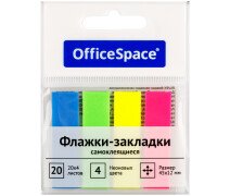 Закладки пластик 12*45 мм 4 цв. 20 л OfficeSpace неон европодвес