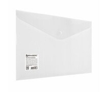 Папка-конверт на кнопке 180мкм А4 BRAUBERG матовая белая сверхпрочная