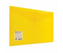 Папка-конверт на кнопке 180 мкм А4 BRAUBERG желтая прозрачная сверхпрочная