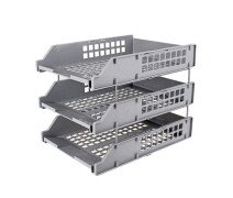 Лоток горизонтальный для бумаг 3 секции, разборн серый, BRAUBERG GRAND OFFICE