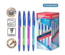 Ручка шариковая 0.7 мм ErichKrause R-301 Neon Stick & Grip синяя, резиновый держатель