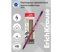 Карандаш чернографитный НВ ErichKrause "Vivo" черное дерево с ластиком,корп.ассорти,заточ,