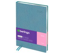 Ежедневник датированный 2025г. А5, 184л., кожзам, Berlingo "Metallic", сер. срез, голубой металлик