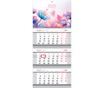 Календарь квартальный на 2025 г. 3 блока на 3 гребня, 195*445 мм BG Mini "Цветы", с бегунком, 2025г.