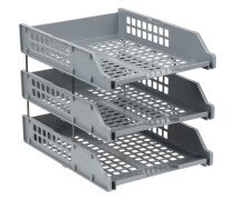 Лоток горизонтальный для бумаг СТАММ "Strong", набор 3шт., на метал. стержнях, серый