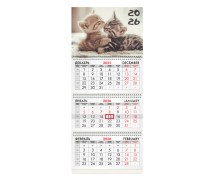 Календарь квартальный на 2026 г., 3 блока, 3 гребня, бегунок, офсет, BRAUBERG, "Милые котята"
