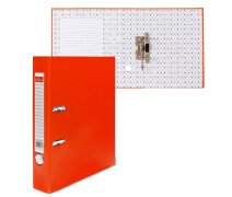 Папка-регистратор 50 мм ПВХ, тиснение «лен», металлическая окантовка, карман на корешок, оранжевая
