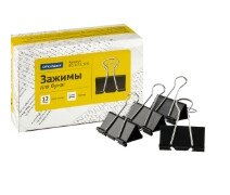 Зажимы для бумаг 51мм, OfficeSpace, 12шт., черные, картонная коробка