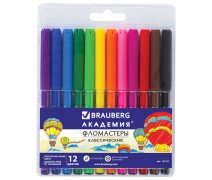 Фломастеры 12 цв BRAUBERG "АКАДЕМИЯ", вентилируемый колпачок, ПВХ упаковка